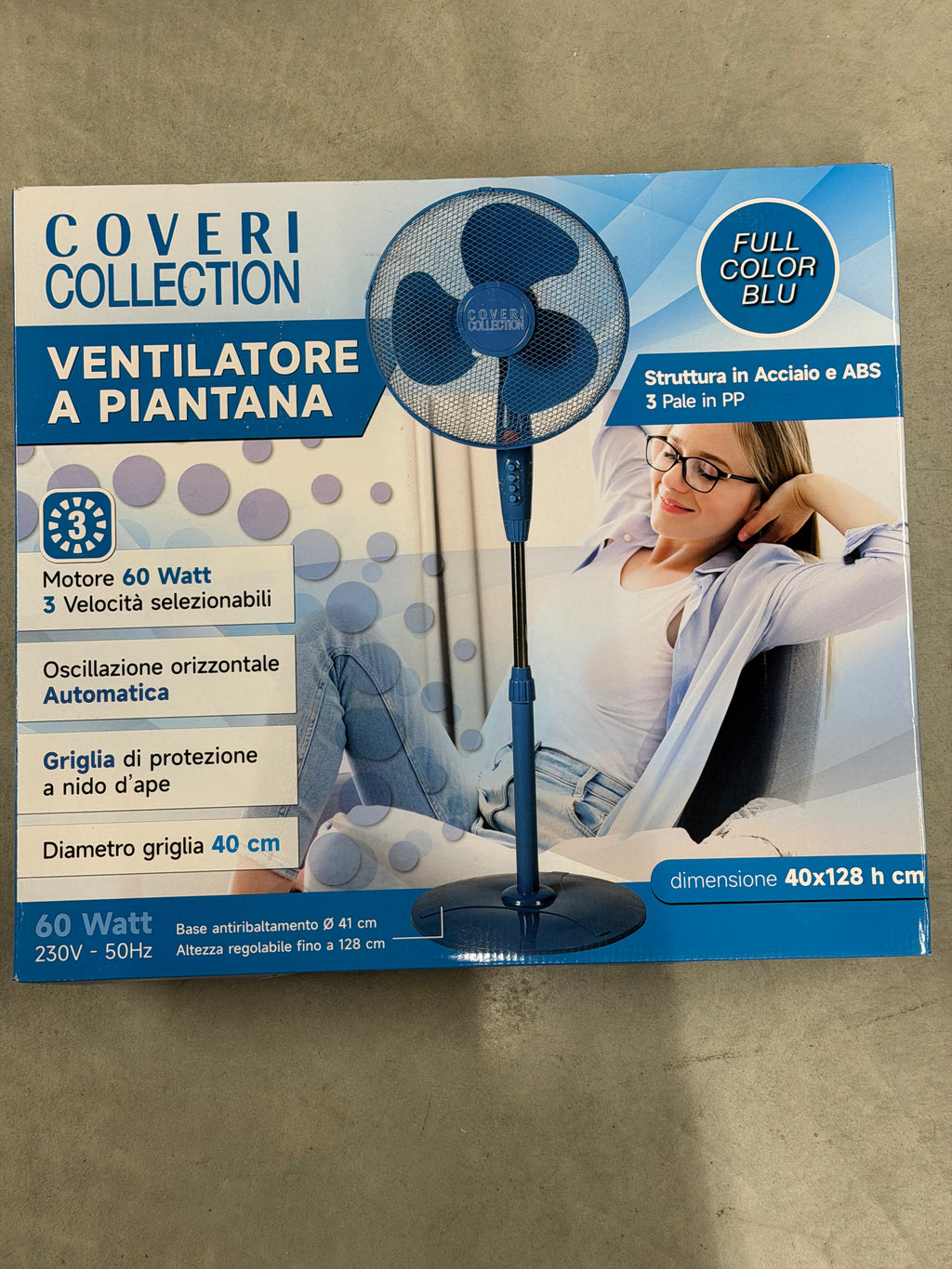 Ventilateur sur pied 60W — Oscillation automatique, hauteur réglable 128 cm