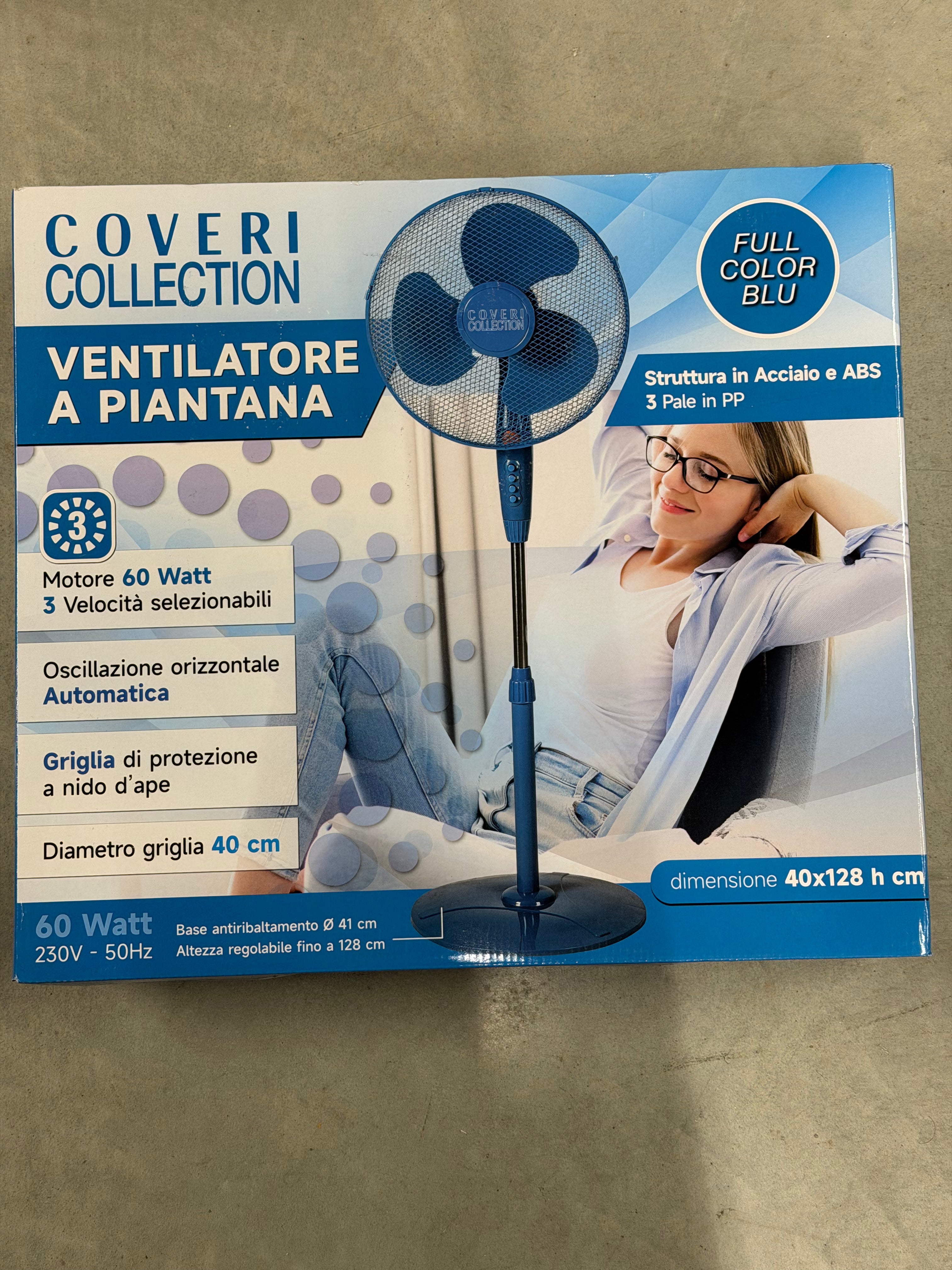 Ventilateur sur pied 60W — Oscillation automatique, hauteur réglable 128 cm