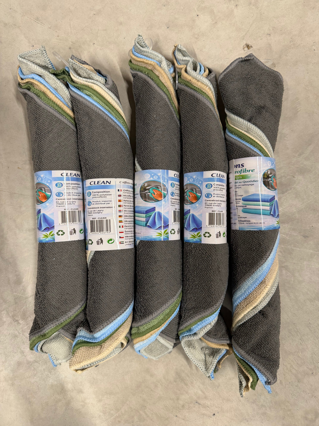 Lot de 25 chiffons microfibres CLEAN (5 × 5 chiffons) – Multi-surfaces – 30 × 30 cm