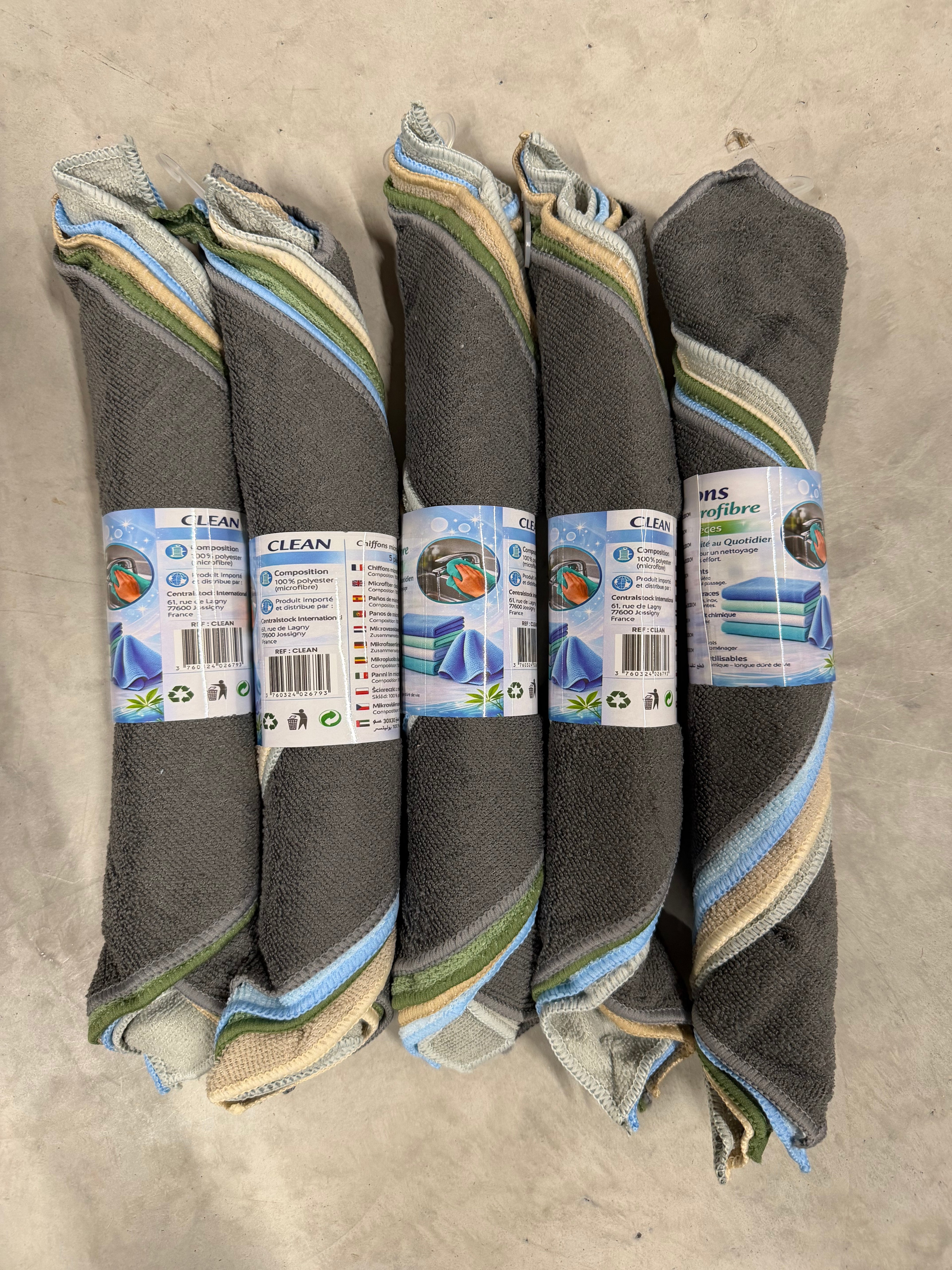 Lot de 25 chiffons microfibres CLEAN (5 × 5 chiffons) – Multi-surfaces – 30 × 30 cm