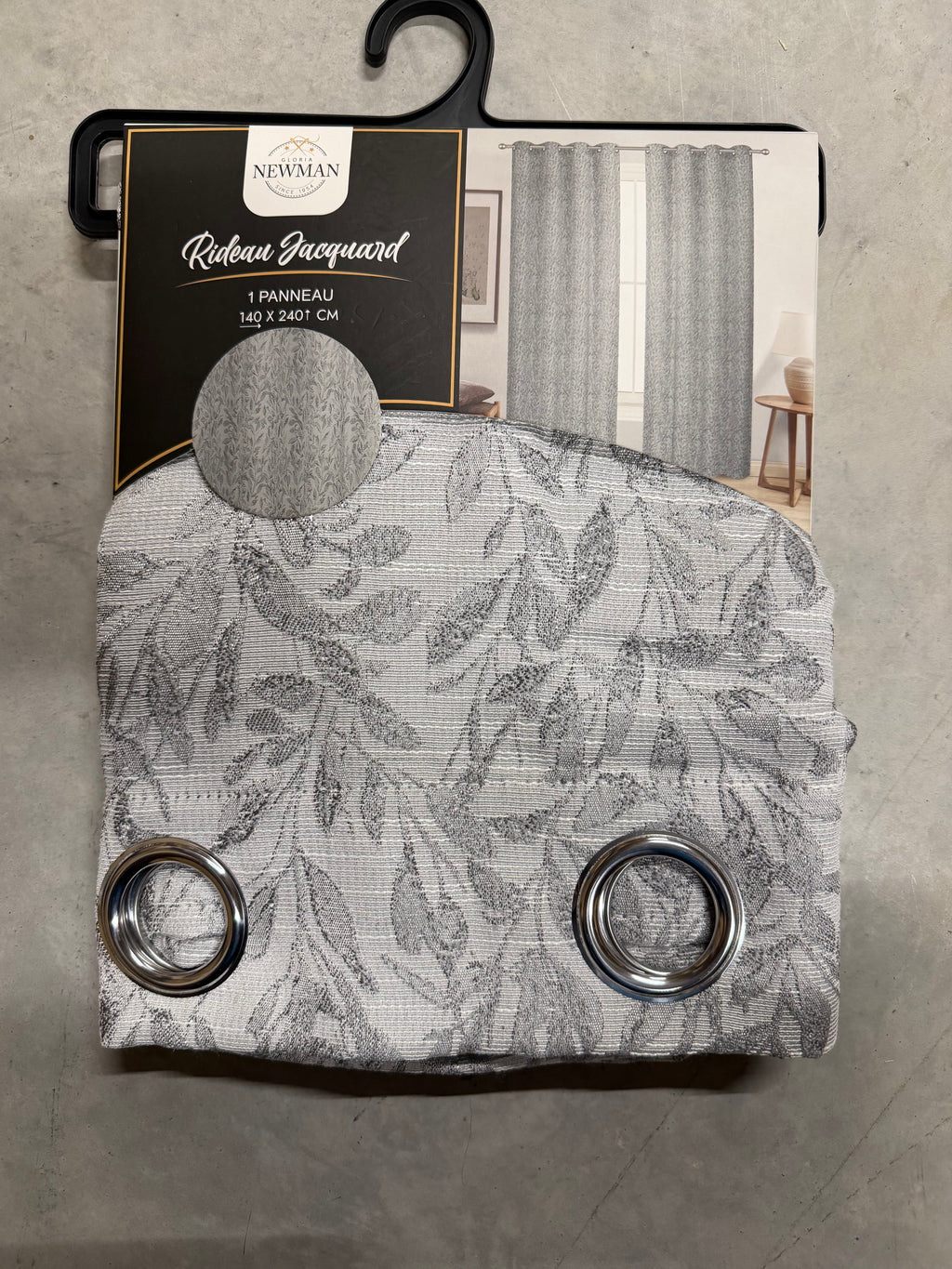 Rideau Jacquard Gloria Newman 140 × 240 cm – Gris – 1 panneau à œillets