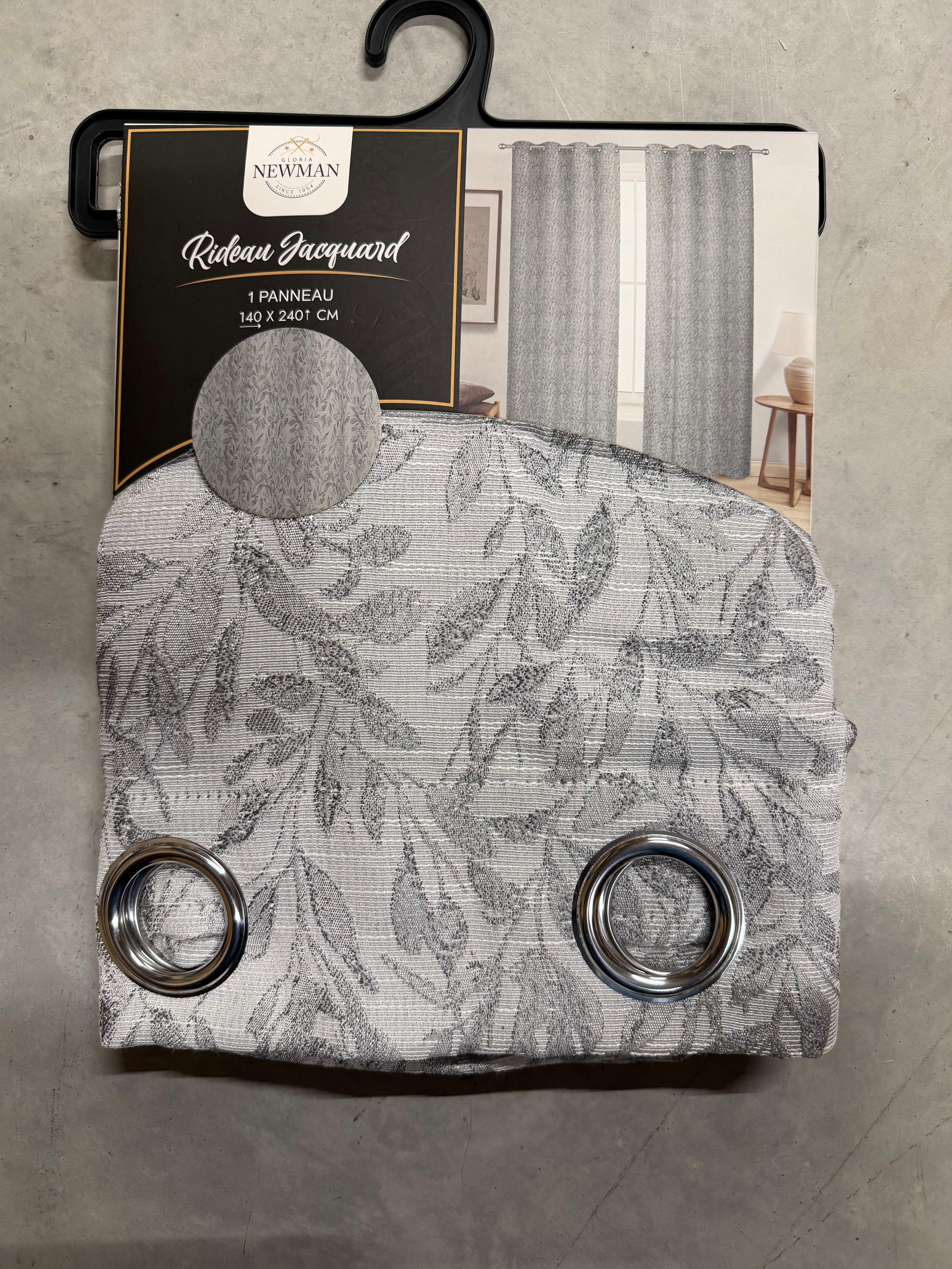 Rideau Jacquard Gloria Newman 140 × 240 cm – Gris – 1 panneau à œillets