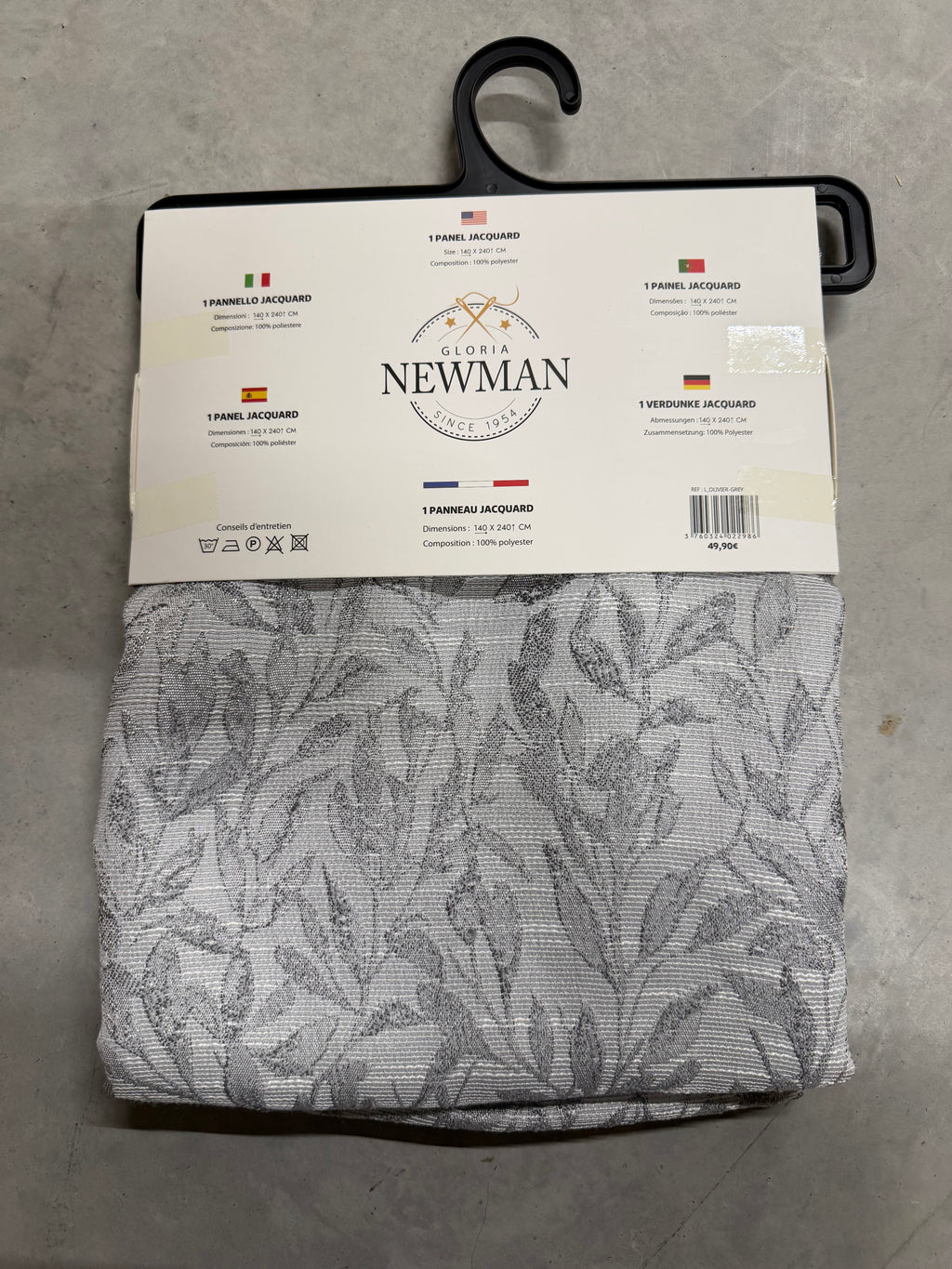 Rideau Jacquard Gloria Newman 140 × 240 cm – Gris – 1 panneau à œillets