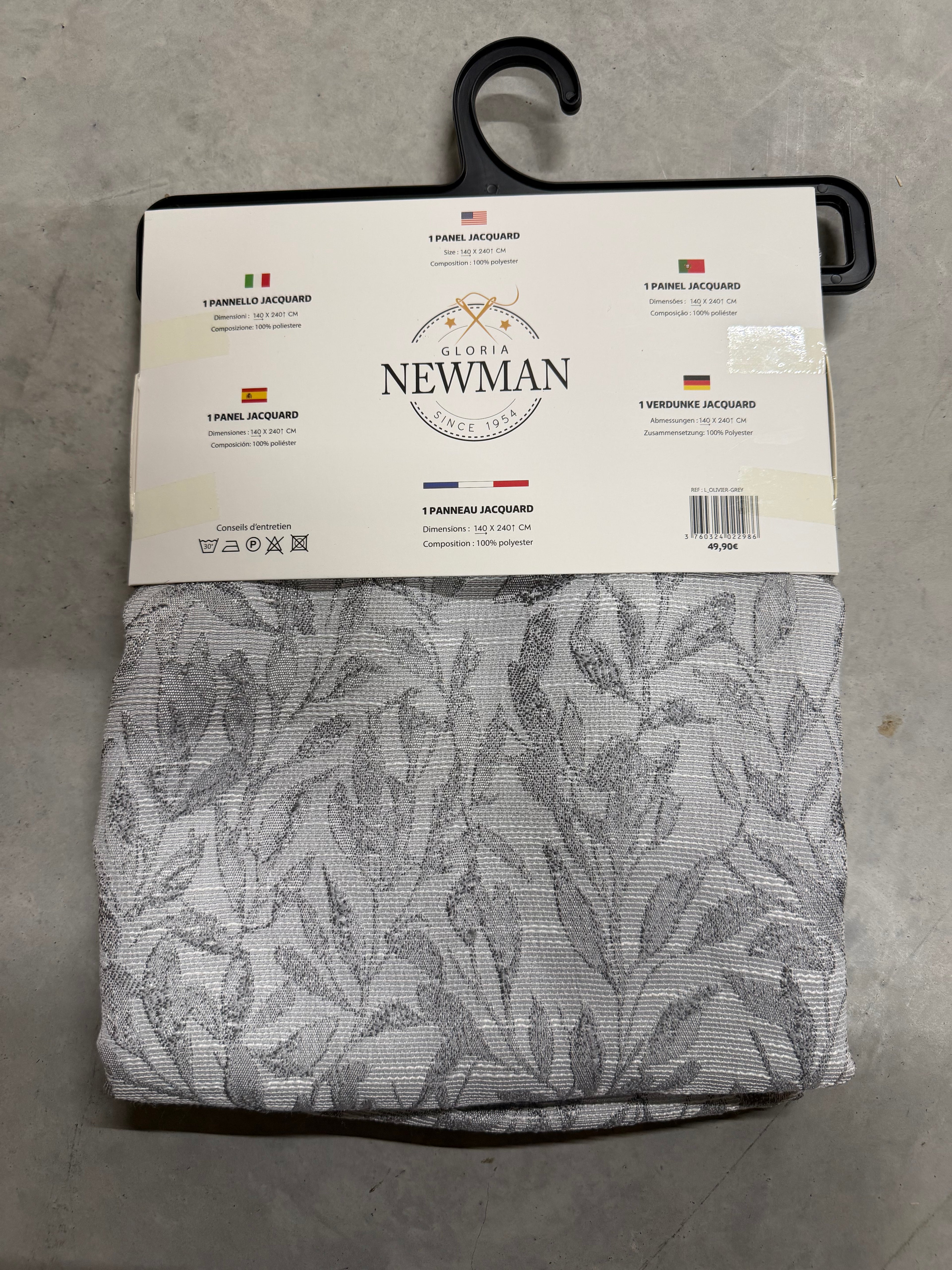 Rideau Jacquard Gloria Newman 140 × 240 cm – Gris – 1 panneau à œillets